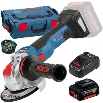 Bosch  GWX 18V-10 SC X-LOCK + GBA + GAL 1880 CV - Polizor unghiular 125 mm valiza speciala accesorii + Set acumulator si incarcator Li-Ion 18 V 5 Ah