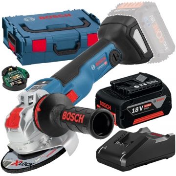 Bosch  GWX 18V-10 SC X-LOCK + GBA + GAL 18V-40 - Polizor unghiular 125 mm valiza speciala accesorii + Set 1 acumulator si incarcator Li-Ion 18 V 5 Ah