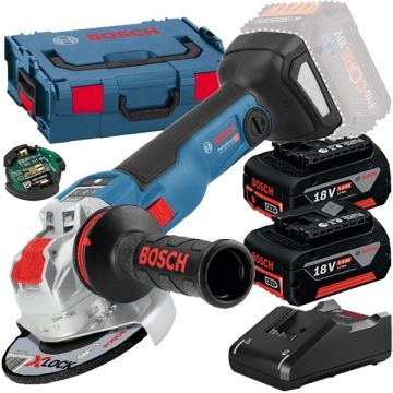 Bosch  GWX 18V-10 SC X-LOCK + GBA + GAL 18V-40 - Polizor unghiular 125 mm valiza speciala accesorii + Set 2 acumulatori si incarcator Li-Ion 18 V 5 Ah