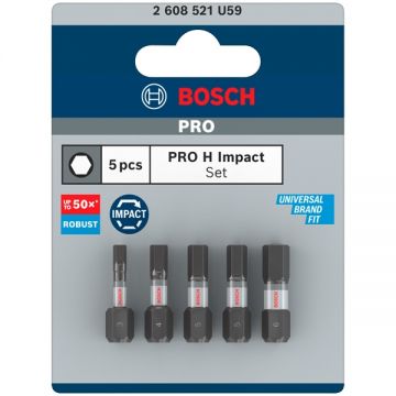 Bosch  PRO Impact - Set capete de insurubare profil HEX 5 bucati