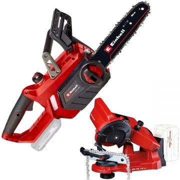 Einhell  GE-LC 18/25 Li + GE-CS 18 Li PXC - Drujba fara acumulatori si incarcator Li-Ion 18 V - Ah 25 cm 4.3 m/s + Masina de ascutit lanturi