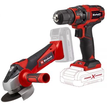 Einhell  TC-CD 18/35 Li + TC-AG 18/115 Li PXC - Masina de gaurit si insurubat fara acumulatori si incarcator Li-Ion 18 V - Ah 35 Nm + Polizor unghiular 115 mm