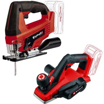 Einhell  TC-JS 18 Li + TE-PL 18/82 Li PXC - Fierastrau pendular fara acumulatori si incarcator Li-Ion 18 V - Ah + Rindea Li-Ion 18 V - Ah 82 mm
