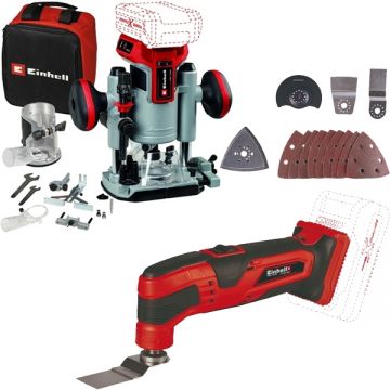 Einhell  TP-RO 18 Set Li BL + TC-MG 18 Li PXC - Masina de frezat fara acumulatori si incarcator Li-Ion 18 V - Ah 6 8 mm + Multicutter accesorii