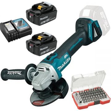 Makita  DGA504Z + Skil - 2610S00916 - Polizor unghiular 125 mm + Set 2 acumulatori si incarcator Li-Ion 18 V 5 Ah + Set capete de insurubare mixt 51 bucati