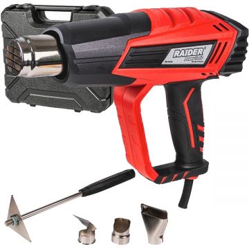 Raider  RD-HG26 - Suflanta cu aer cald 2000 W 350-600 grade C 350-500 l/min valiza plastic accesorii