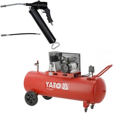 Yato  YT-07057 + YT-23320 - Pistol de gresat pneumatic 400 cm3 + Compresor cu ulei 2200 W 200 l 360 l/min 10 bar