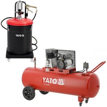 Yato  YT-07069 + YT-23320 - Pompa pneumatica pentru gresat 45 l + Compresor cu ulei 2200 W 200 l 360 l/min 10 bar