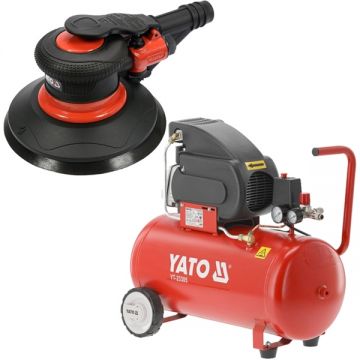 Yato  YT-09740 + YT-23305 - Slefuitor cu excentric pneumatic 150 mm 6.3 bar 84 l/min + Compresor cu ulei 1500 W 50 l 200 l/min 8 bar