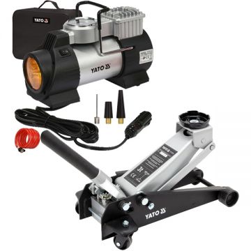 Yato  YT-17211 + YT-73460 - Cric auto hidraulic tip crocodil 465 mm 3 T + Compresor auto 40 l/min 10 bar accesorii