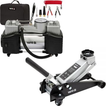 Yato  YT-17211 + YT-73462 - Cric auto hidraulic tip crocodil 465 mm 3 T + Compresor auto 60 l/min 10 bar accesorii