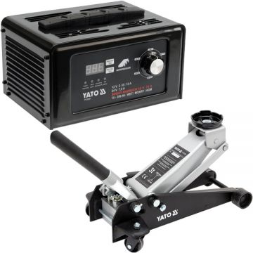 Yato  YT-17211 + YT-83051 - Cric auto hidraulic tip crocodil 465 mm 3 T + Redresor auto - W 12/24 V 15 A