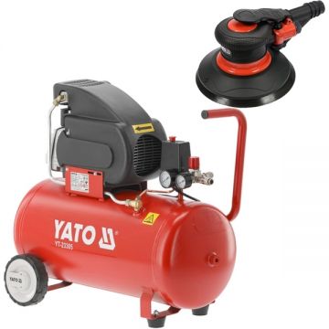 Yato  YT-23305 + YT-09740 - Compresor cu ulei 1500 W 50 l 200 l/min 8 bar + Slefuitor cu excentric pneumatic 150 mm 6.3 bar 84 l/min