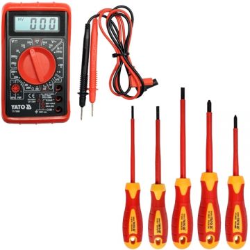 Yato  YT-73080 + YT-2827 - Multimetru digital universal + Set surubelnite cu profil PH si plat 5 bucati izolatie 1000 V