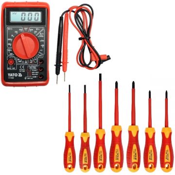 Yato  YT-73080 + YT-2828 - Multimetru digital universal + Set surubelnite cu profil PH PZ si plat 7 bucati izolatie 1000 V