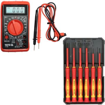 Yato  YT-73080 + YT-28283 - Multimetru digital universal + Set surubelnite cu profil PH si plat 6 bucati izolatie 1000 V