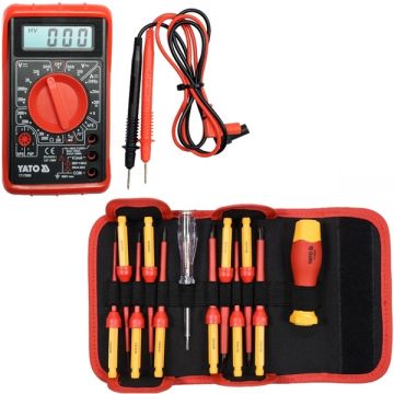 Yato  YT-73080 + YT-28290 - Multimetru digital universal + Set surubelnite cu profil PH si plat 12 bucati izolatie 1000 V