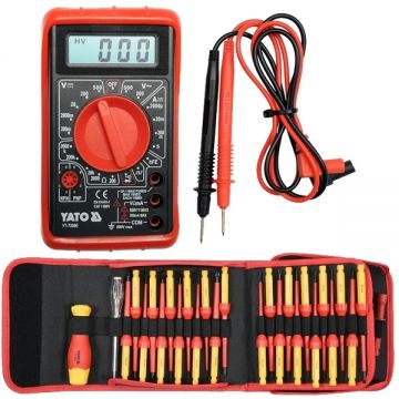 Yato  YT-73080 + YT-28293 - Multimetru digital universal + Set surubelnite cu profil mixt 49 bucati izolatie 1000 V