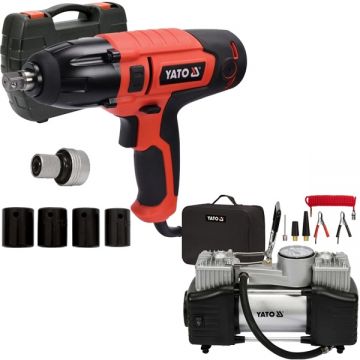 Yato  YT-82020 + YT-73462 - Masina de insurubat cu impact 450 W 450 Nm patrat 1/2 inch valiza plastic accesorii + Compresor auto 60 l/min 10 bar accesorii