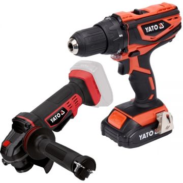 Yato  YT-82780 + YT-82827 - Masina de gaurit si insurubat cu 1 acumulator Li-Ion 18 V 2 Ah 40 Nm + Polizor unghiular 125 mm