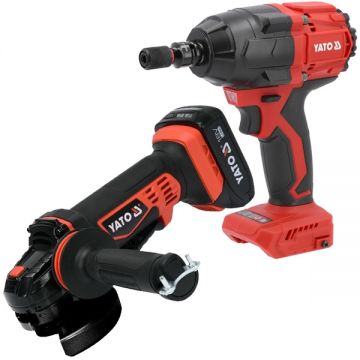 Yato  YT-82826 + YT-827793 - Polizor unghiular cu 1 acumulator Li-Ion 18 V 2 Ah 125 mm + Masina de insurubat cu impact patrat 1/2 inch 850 Nm