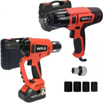 Yato  YT-82955 + YT-82020 - Masina pentru nituri cu 1 acumulator Li-Ion 18 V 3 Ah 10000 N valiza plastic + Masina de insurubat cu impact 450 W 450 Nm patrat 1/2 inch valiza plastic accesorii