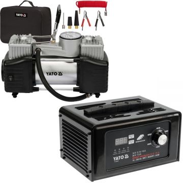 Yato  YT-83051 + YT-73462 - Redresor auto - W 12/24 V 15 A + Compresor auto 60 l/min 10 bar accesorii