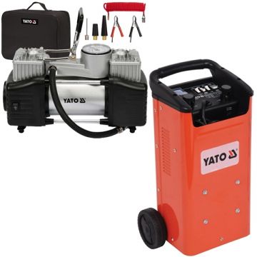 Yato  YT-83060 + YT-73462 - Robot pornire auto 1250 W 12/24 V monofazat + Compresor auto 60 l/min 10 bar accesorii