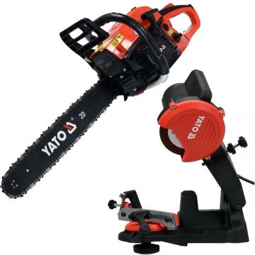 Yato  YT-84910 + YT-84990 - Drujba cu motor pe benzina 3.35 CP 48 cm 56.5 cm3 + Masina de ascutit lanturi 85 W 108x23x3.2 mm