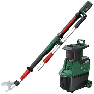 Bosch  AdvancedPrune 18V-45 + AXT 25 TC + Foarfeca de gradina pentru crengi cu 1 acumulator Li-Ion 18 V 2 Ah 45 mm accesorii + Tocator de crengi 2500 W 45 mm