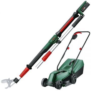 Bosch  AdvancedPrune 18V-45 + EasyMower 18V-32-200 - Foarfeca de gradina pentru crengi cu 1 acumulator Li-Ion 18 V 2 Ah 45 mm accesorii + Masina de tuns iarba 32 cm 31 l