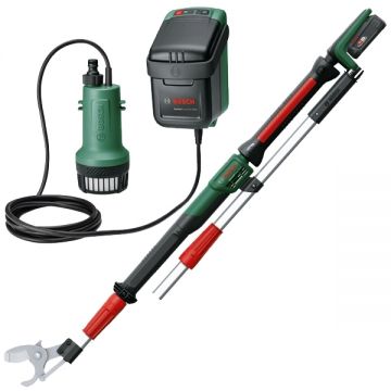 Bosch  AdvancedPrune 18V-45 + GardenPump 18V-2000 - Foarfeca de gradina pentru crengi cu 1 acumulator Li-Ion 18 V 2 Ah 45 mm accesorii + Pompa pentru apa de ploaie 33.3 l/min