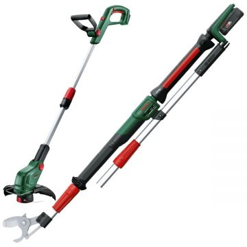 Bosch  AdvancedPrune 18V-45 + UniversalGrassCut 18V-26-500 - Foarfeca de gradina pentru crengi cu 1 acumulator Li-Ion 18 V 2 Ah 45 mm accesorii + Trimmer gazon 260 mm cap cu fir