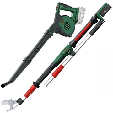 Bosch  AdvancedPrune 18V-45 + UniversalLeafBlower 18V-130 - Foarfeca de gradina pentru crengi cu 1 acumulator Li-Ion 18 V 2 Ah 45 mm accesorii + Suflanta de gradina 130 m3/h