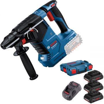 Bosch  GBH 18V-24 C + 0615990L1R - Rotopercutor SDS-Plus 2.4 J + Set 3 acumulatori si incarcator Li-Ion 18 V 4 Ah valiza speciala