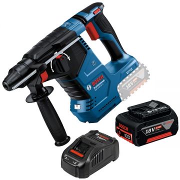 Bosch  GBH 18V-24 C + GBA + GAL 1880 CV - Rotopercutor SDS-Plus 2.4 J + Set 1 acumulator si incarcator Li-Ion 18 V 4 Ah