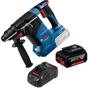 Bosch  GBH 18V-24 C + GBA + GAL 1880 CV - Rotopercutor SDS-Plus 2.4 J + Set acumulator si incarcator Li-Ion 18 V 5 Ah
