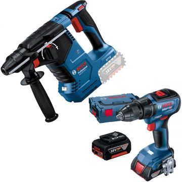 Bosch  GBH 18V-24 C + GSR 18V-50 - Rotopercutor SDS-Plus 2.4 J + Masina de gaurit si insurubat cu 2 acumulatori Li-Ion 18 V 5 Ah 50 Nm valiza speciala