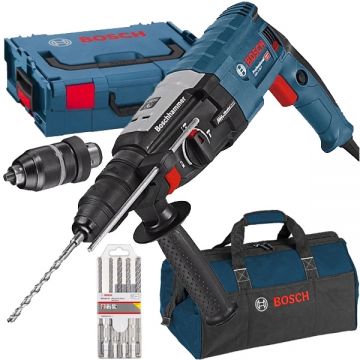 Bosch  GBH 2-28 F + Plus-5X + 1619BZ0100 - Rotopercutor SDS-Plus 880 W 3.2 J mandrina interschimbabila valiza speciala + Set burghie SDS-Plus 6-10  mm 5 bucati beton armat + Geanta textila