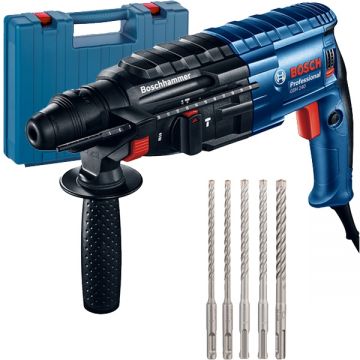 Bosch  GBH 240 + 2605438098 + Plus-5X - Rotopercutor SDS-Plus 790 W 2.7 J valiza plastic + Set 5 burghie SDS-Plus 6-10  mm