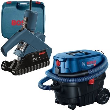 Bosch  GNF 20 CA + GAS 12-25 PL - Freza pentru caneluri beton 900 W 115 mm valiza plastic + Aspirator umed-uscat 1250 W 200 mbar 25 l priza scule electrice