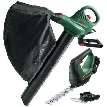 Bosch  UniversalGardenTidy 2300 + AdvancedShear 18V-10 - Suflanta de gradina 2300 W 576 m3/h + Masina de tuns gard viu cu 1 acumulator Li-Ion 18 V 2 Ah 20 cm