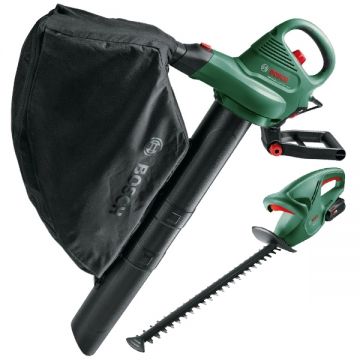 Bosch  UniversalGardenTidy 2300 + EasyHedgeCut 18-45 - Suflanta de gradina 2300 W 576 m3/h + Masina de tuns gard viu cu 1 acumulator Li-Ion 18 V 2 Ah 45 cm