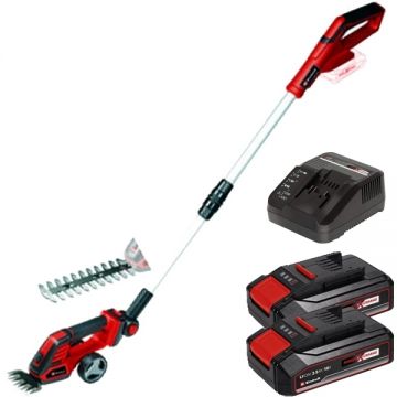 Einhell  GE-CG 18/100 Li T PXC + Twinpack CB + 4514095 - Masina de tuns gard viu 20 cm + Set 2 acumulatori si incarcator Li-Ion 18 V 2.5 Ah