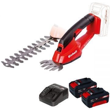 Einhell  GE-CG 18 Li PXC + Twinpack + 4514095 - Masina de tuns gard viu 20 cm accesorii + Set 2 acumulatori si incarcator Li-Ion 18 V 4 Ah