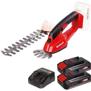 Einhell  GE-CG 18 Li PXC + Twinpack CB + 4514095 - Masina de tuns gard viu 20 cm accesorii + Set 2 acumulatori si incarcator Li-Ion 18 V 2.5 Ah