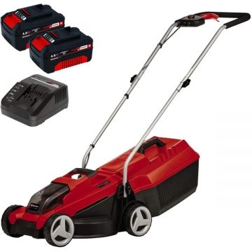 Einhell  GE-CM 18/32 Li PXC + Twinpack + 4514095 - Masina de tuns iarba 32 cm 25 l + Set 2 acumulatori si incarcator Li-Ion 18 V 4 Ah