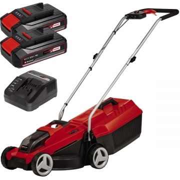Einhell  GE-CM 18/32 Li PXC + Twinpack CB + 4514095 - Masina de tuns iarba 32 cm 25 l + Set 2 acumulatori si incarcator Li-Ion 18 V 2.5 Ah