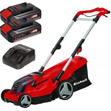 Einhell  GE-CM 36/37 Li PXC + Twinpack CB + 4514095 - Masina de tuns iarba 37 cm 45 l + Set 2 acumulatori si incarcator Li-Ion 18 V 2.5 Ah