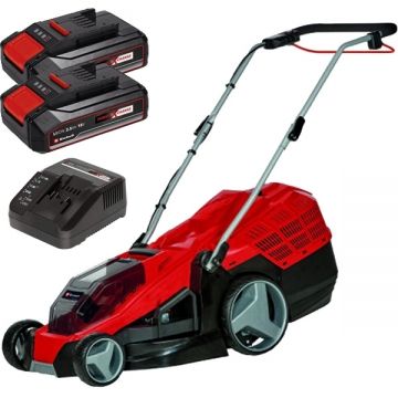 Einhell  GE-CM 36/43 Li M PXC + Twinpack CB + 4514095 - Masina de tuns iarba 43 cm 63 l + Set 2 acumulatori si incarcator Li-Ion 18 V 2.5 Ah